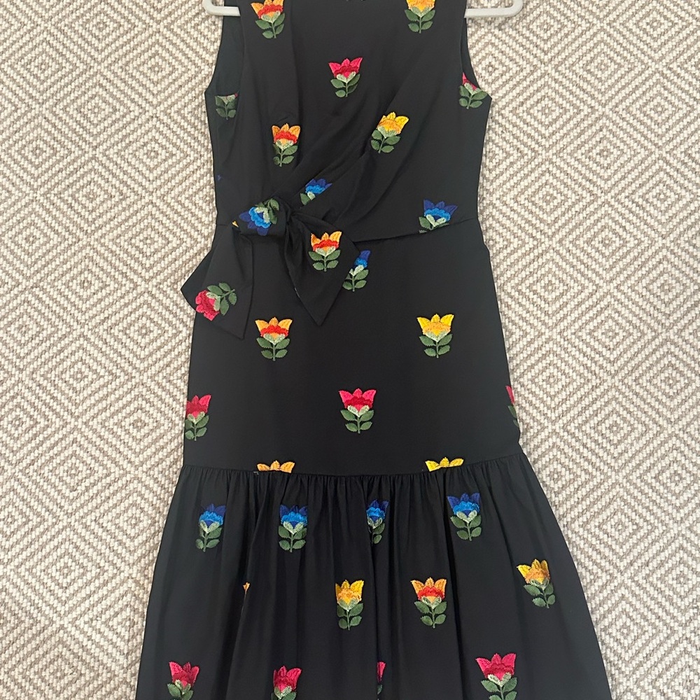 Carolina Herrera Floral Embroidered Black Dress